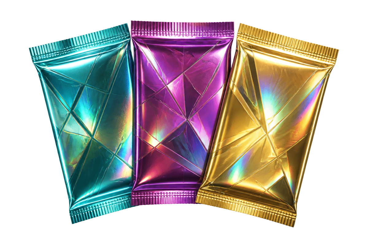 Illustrative foil trading-card packs